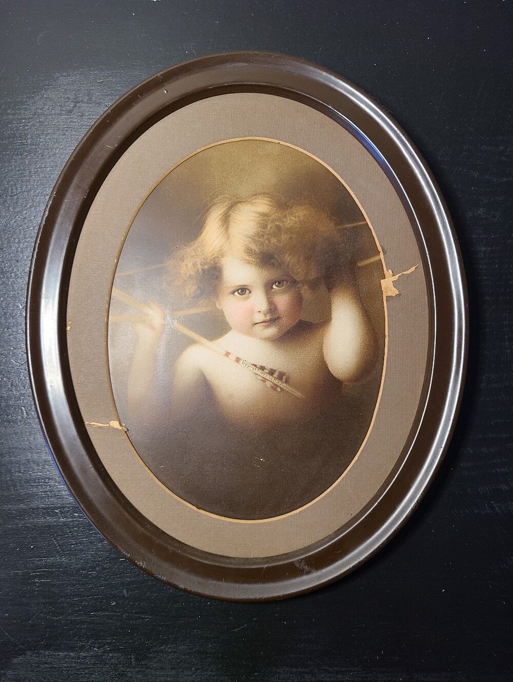 Vintage Cherub Angel Oval Art Print Whimsigoth Gothic Victorian Wall Decor